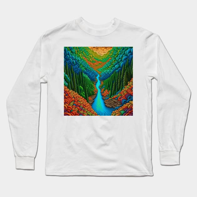 [AI Art] Green Valley, Optical Art Style Long Sleeve T-Shirt by Sissely